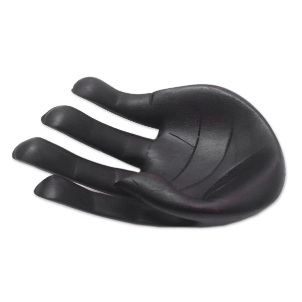 Black Palm Hand-Carved Wood Sculpture of a Hand in Black from Indonesia For Sale