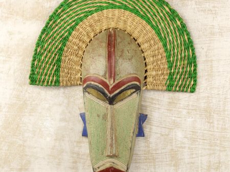 Akuwuezuika Hand Made African Mask with Wood and Raffia Accents For Sale