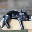 Black Catnap Balinese Signed Hand-Carved Sleeping Black Cat Sculpture Sale