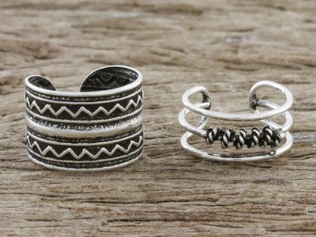 Zigzag Charm Zigzag and Rope Motif Sterling Silver Ear Cuffs Hot on Sale