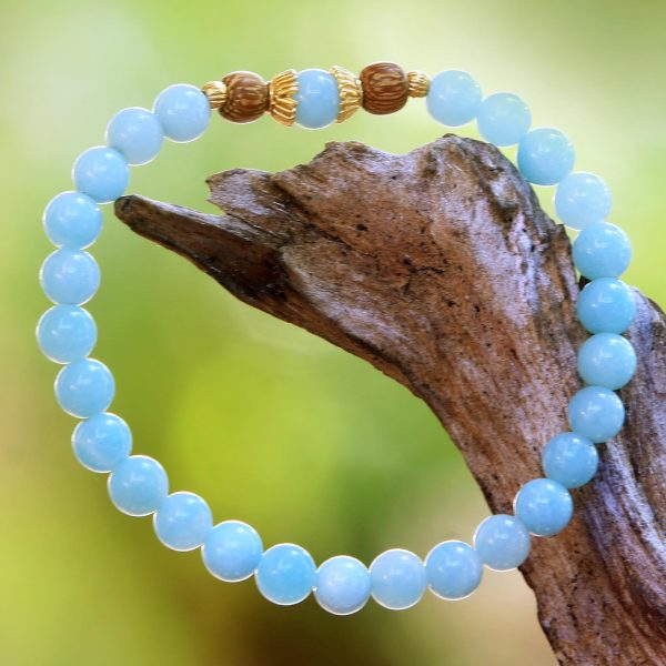 Batuan Tune Gold Accented Amazonite Beaded Stretch Bracelet from Bali Online