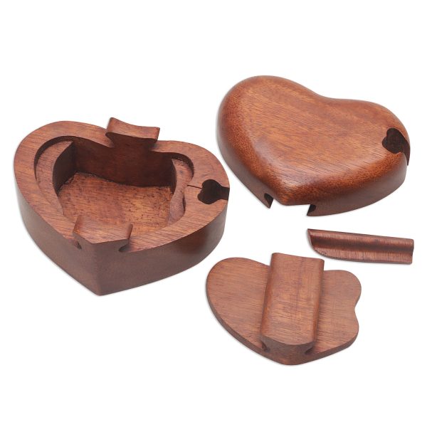 All My Love Hand Carved Suar Wood Puzzle Heart Box from Bali Cheap