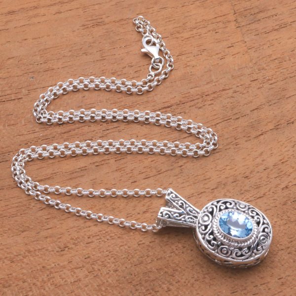 Angel Eye Swirl Pattern Blue Topaz Pendant Necklace from Bali Cheap