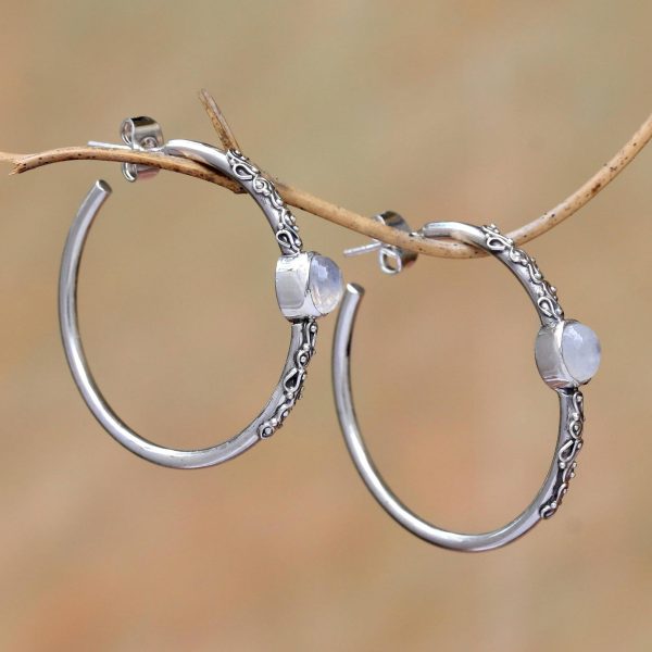 Bali Memories Rainbow Moonstone Half-Hoop Earrings Crafted in Bali Fashion