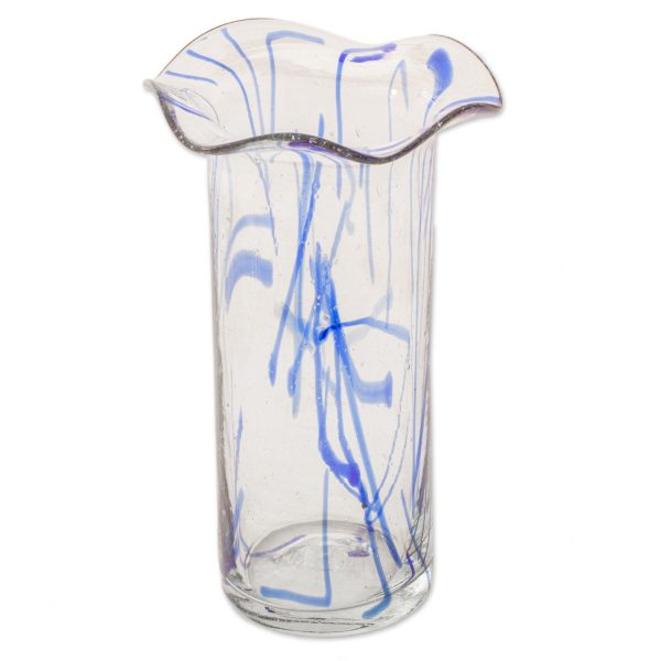 Blue Frost Hand-Blown Recycled Glass Vase from Guatemala Online Hot Sale