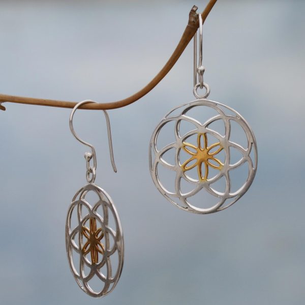 Blooms of Life Indonesian Sterling Silver and Gold Plated Dangle Earrings Online now