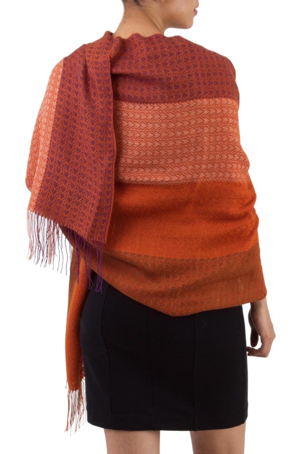 Blazing Warmth Handwoven Red and Orange Baby Alpaca Blend Shawl from Peru Supply