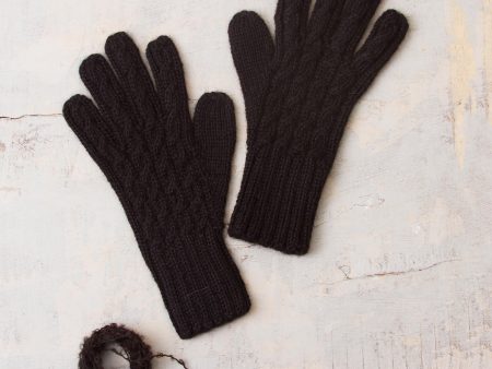 Winter Delight in Black 100% Alpaca Knit Gloves in Black from Peru Supply