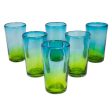 Aurora Tapatia 6 Artisan Crafted Blue Green Blown Glass Highball Glasses Online Hot Sale