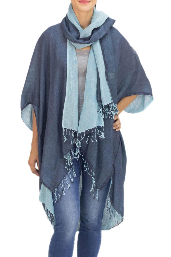 Blue Mystique 100% Cotton Blue Jacket and Scarf Set from Thailand Online Hot Sale