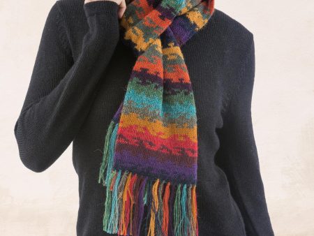 Andean Twilight Alpaca Wool Striped Scarf from Peru Online now