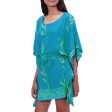 Balinese Breeze in Turquoise Batik Rayon caftan in Turquoise and Lemon Online now