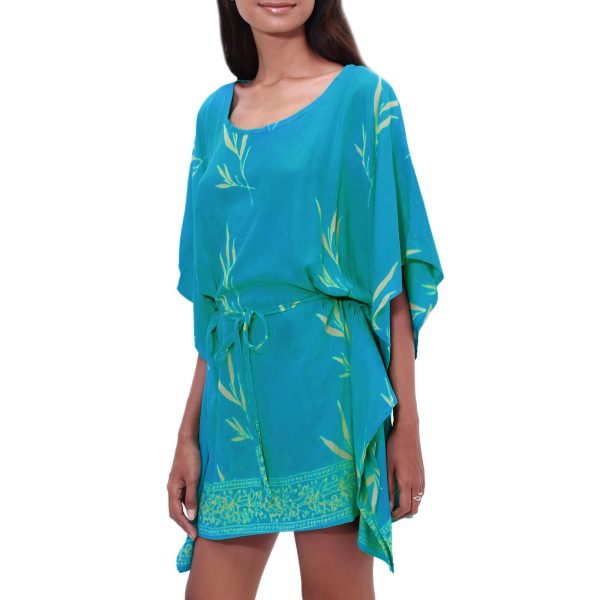 Balinese Breeze in Turquoise Batik Rayon caftan in Turquoise and Lemon Online now