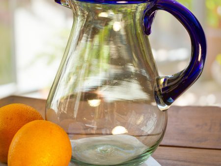 Blue Grace Artisan Crafted Pitcher Classic Mexican Handblown Glass Hot on Sale