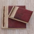 Autumn Spirit in Red Handcrafted Pair of Rice Paper Notebooks from Indonesia Cheap