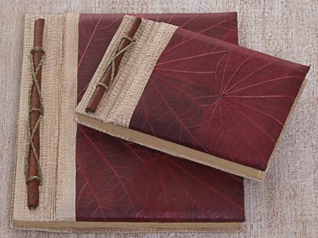 Autumn Spirit in Red Handcrafted Pair of Rice Paper Notebooks from Indonesia Cheap