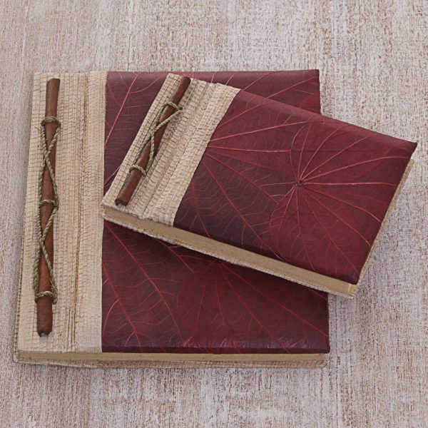 Autumn Spirit in Red Handcrafted Pair of Rice Paper Notebooks from Indonesia Cheap