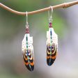 Antique Feathers Hand-Painted Bone and Amethyst Feather Dangle Earrings Online Sale