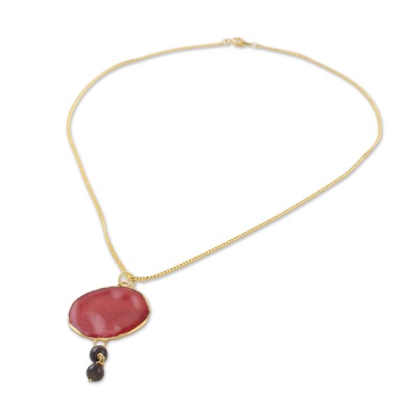 Autumn Red Rose Garnet and Gold Plated Natural Rose Petal Pendant Necklace Online now