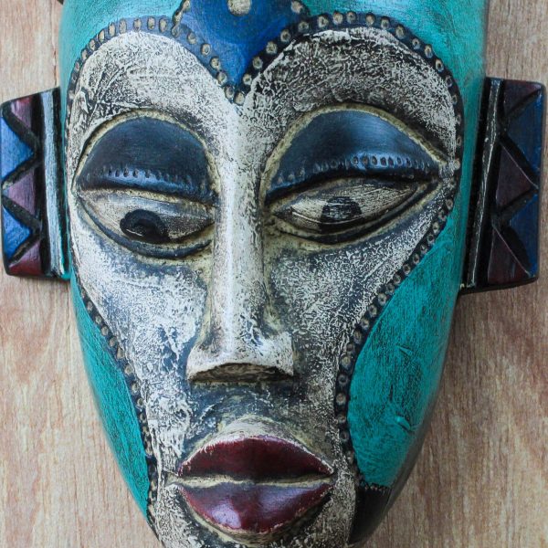 Benevolent Emiyi Handmade African Wood Mask in Blue from Ghana Online Sale