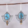 Blue Flame Citrine and Blue Composite Turquoise Dangle Earrings Fashion