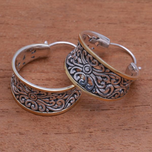 Between Sunlight Gold Accented Sterling Silver Hoop Earrings from Bali Online