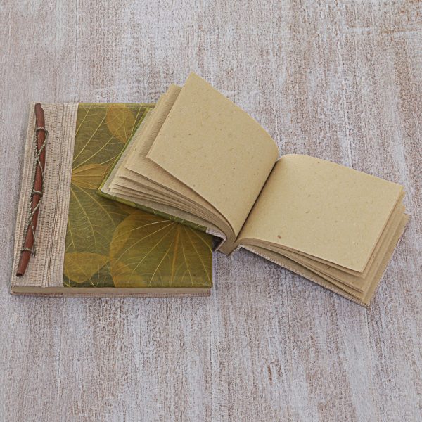 Autumn Spirit in Olive Handcrafted Pair of Rice Paper Notebooks from Indonesia Online Hot Sale