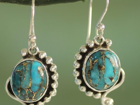 Blue Indian Paisley Handcrafted Composite Turquoise Sterling Silver Earrings on Sale