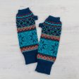 Andean Snowfall 100% Alpaca Fingerless Gloves in Azure and Smoke from Peru Cheap