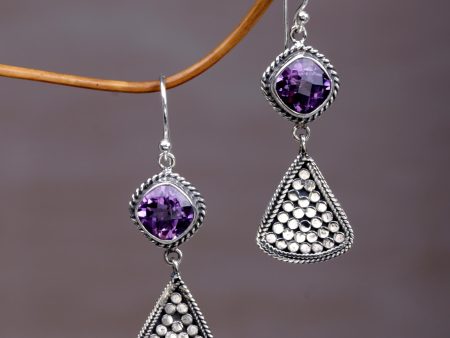 Ascending Beauty Amethyst and Sterling Silver Dangle Earrings from Indonesia Fashion