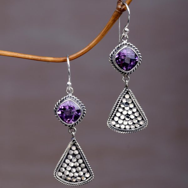 Ascending Beauty Amethyst and Sterling Silver Dangle Earrings from Indonesia Fashion