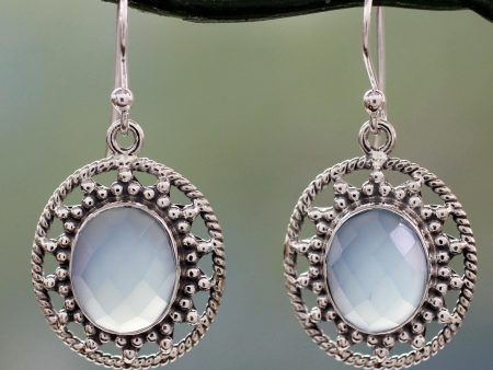 Azure Ice Fair Trade Silver Earrings with Pale Blue Chalcedony For Sale