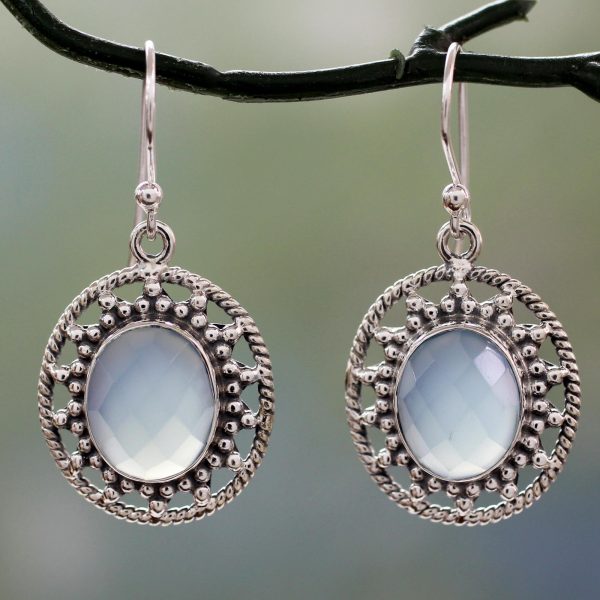 Azure Ice Fair Trade Silver Earrings with Pale Blue Chalcedony For Sale