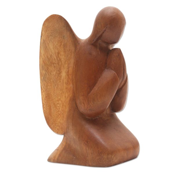 Angelic Prayer Praying Angel Suar Wood Hand Carved Statuette Cheap