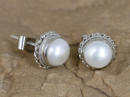 Blossoming Purity Cultured Pearl Earrings in Sterling Silver from India Online Hot Sale