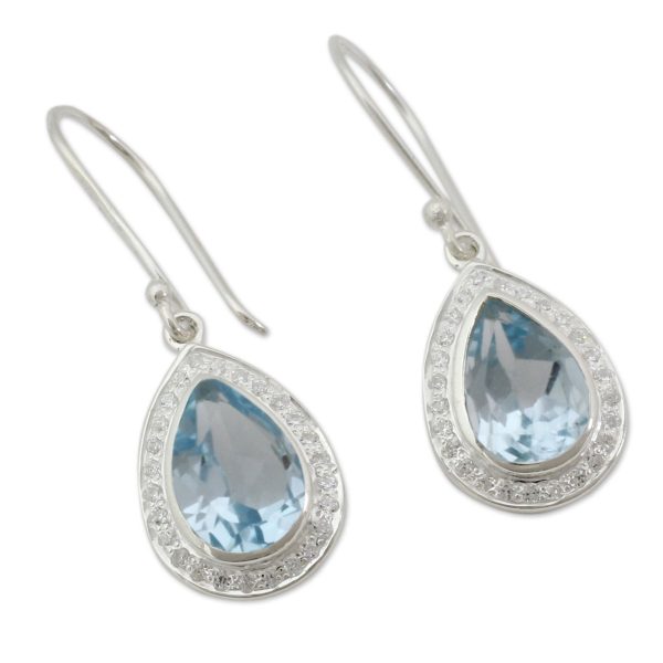 Azure Dewdrop Sterling Silver and 3 ct Blue Topaz Dangle Earrings Cheap