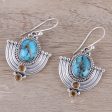 Blue Flame Citrine and Blue Composite Turquoise Dangle Earrings Fashion