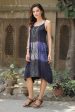 Blue Fusion Blue and Taupe Women s Rayon Sundress Hot on Sale