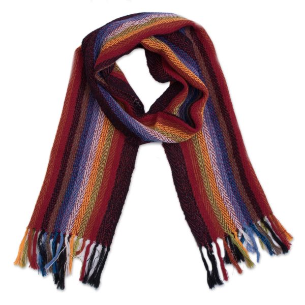 Andean Rainbow Rainbow 100% Alpaca Striped Scarf from Peru For Sale