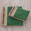 Autumn Spirit in Green Handcrafted Pair of Rice Paper Notebooks from Indonesia Online Hot Sale