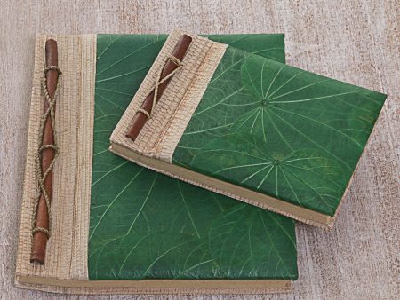 Autumn Spirit in Green Handcrafted Pair of Rice Paper Notebooks from Indonesia Online Hot Sale