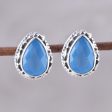 Blue Mist Blue Chalcedony Teardrop Stud Earrings from India Online Sale