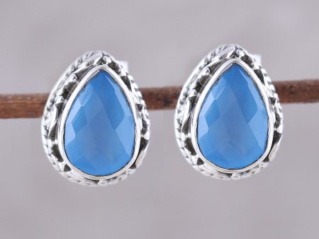 Blue Mist Blue Chalcedony Teardrop Stud Earrings from India Online Sale