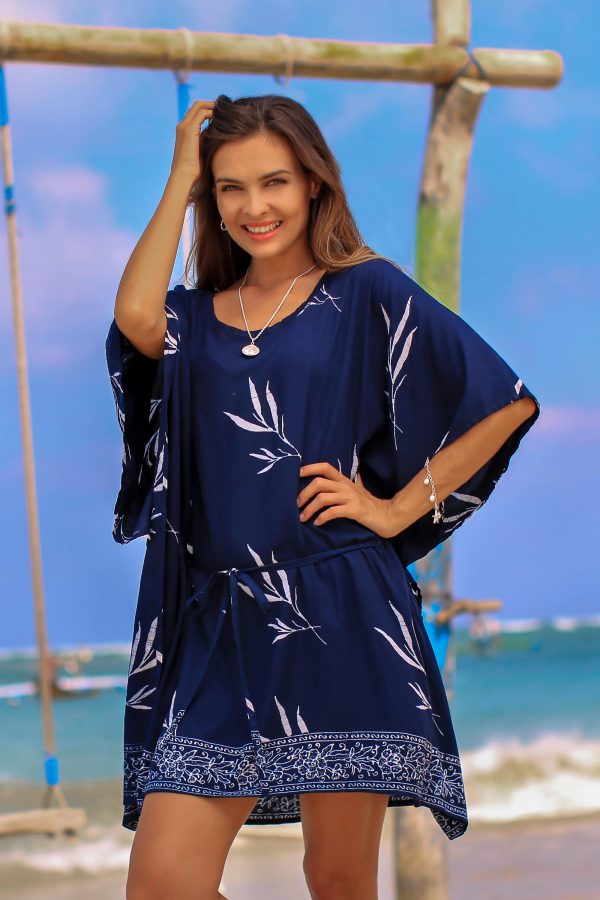 Balinese Breeze in Midnight Batik Rayon Caftan in Midnight and White from Bali For Discount