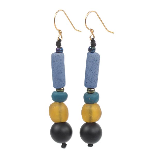 Authentic Ghana Recycled Glass and Plastic Beaded Dangle Earrings For Cheap