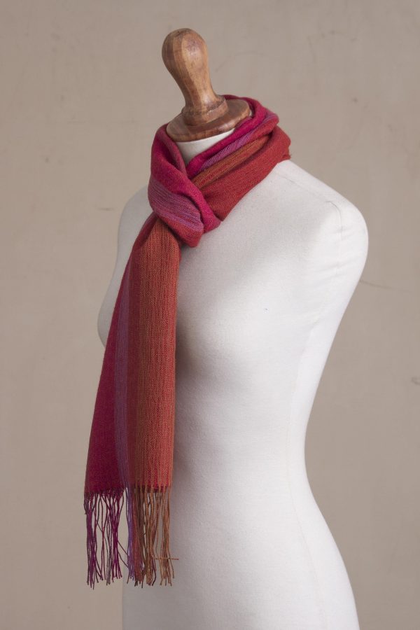 Blazing Trails Warm Red-Orange Baby Alpaca and Pima Cotton Scarf Online