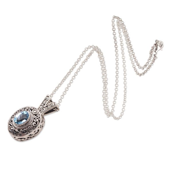 Angel Eye Swirl Pattern Blue Topaz Pendant Necklace from Bali Cheap