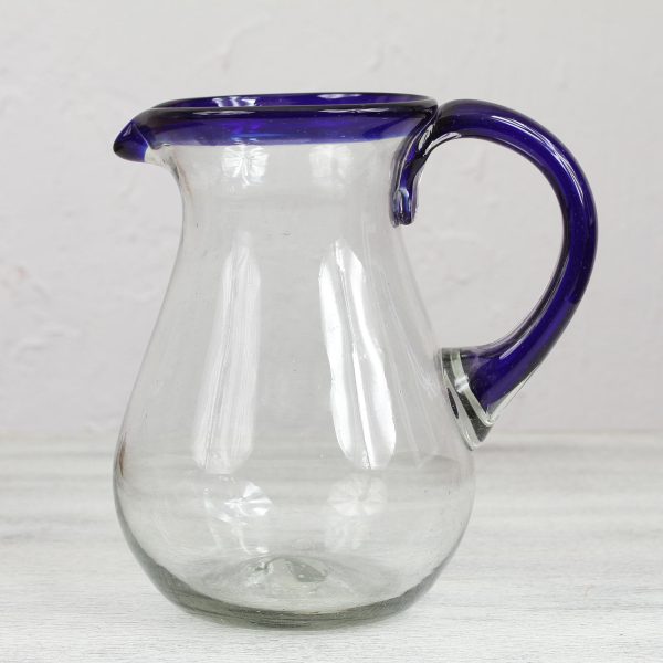 Blue Grace Artisan Crafted Pitcher Classic Mexican Handblown Glass Hot on Sale