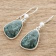 Asymmetry in Green 925 Sterling Silver Dark Green Jade Earrings from Guatemala Cheap