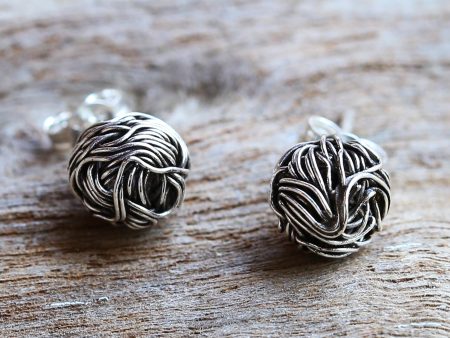 Bird Nests Sterling Silver Stud Earrings Round Shape from Thailand Cheap